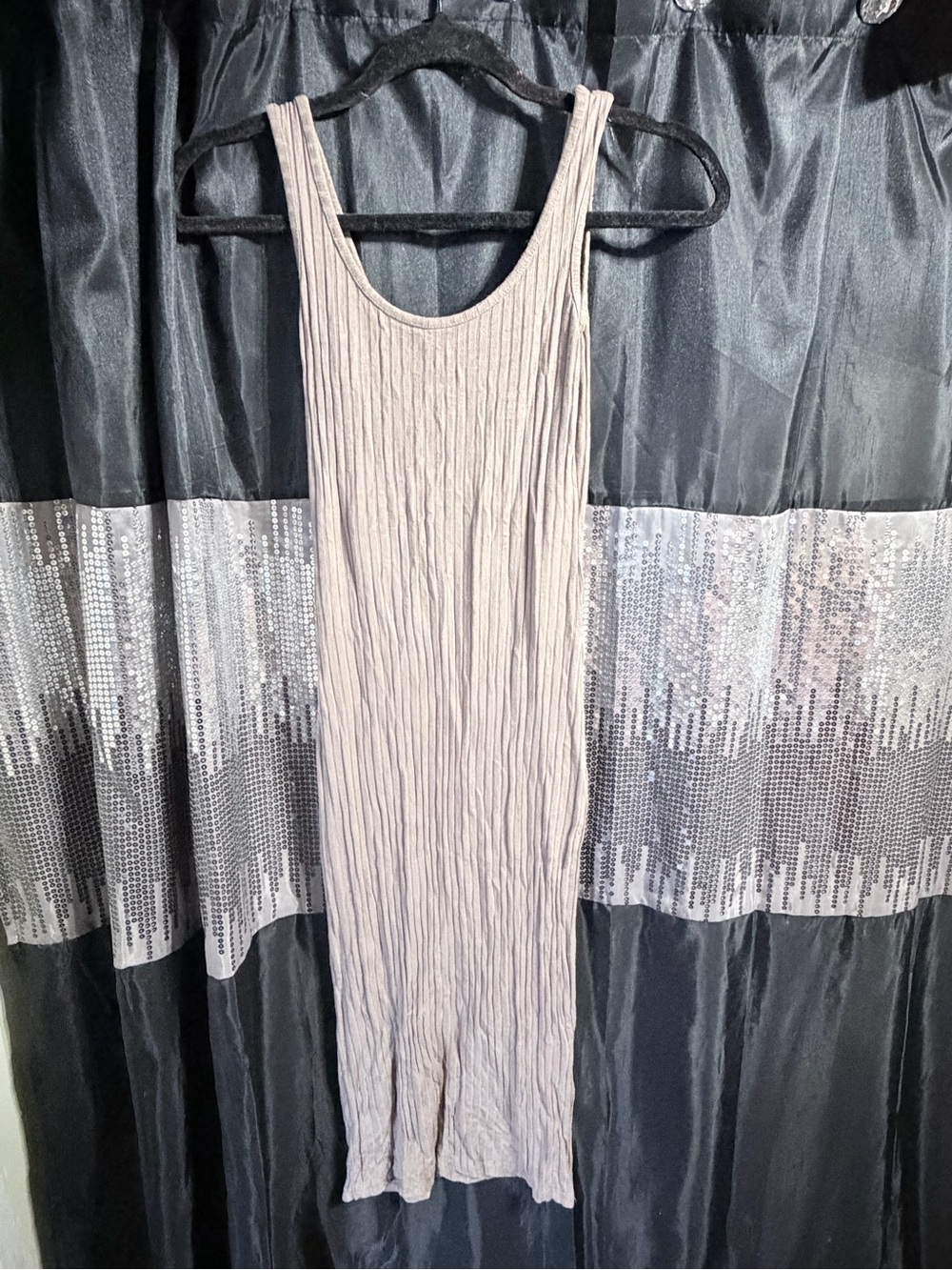 Ribbed Sleeveless Midi Dress in Light Taupe